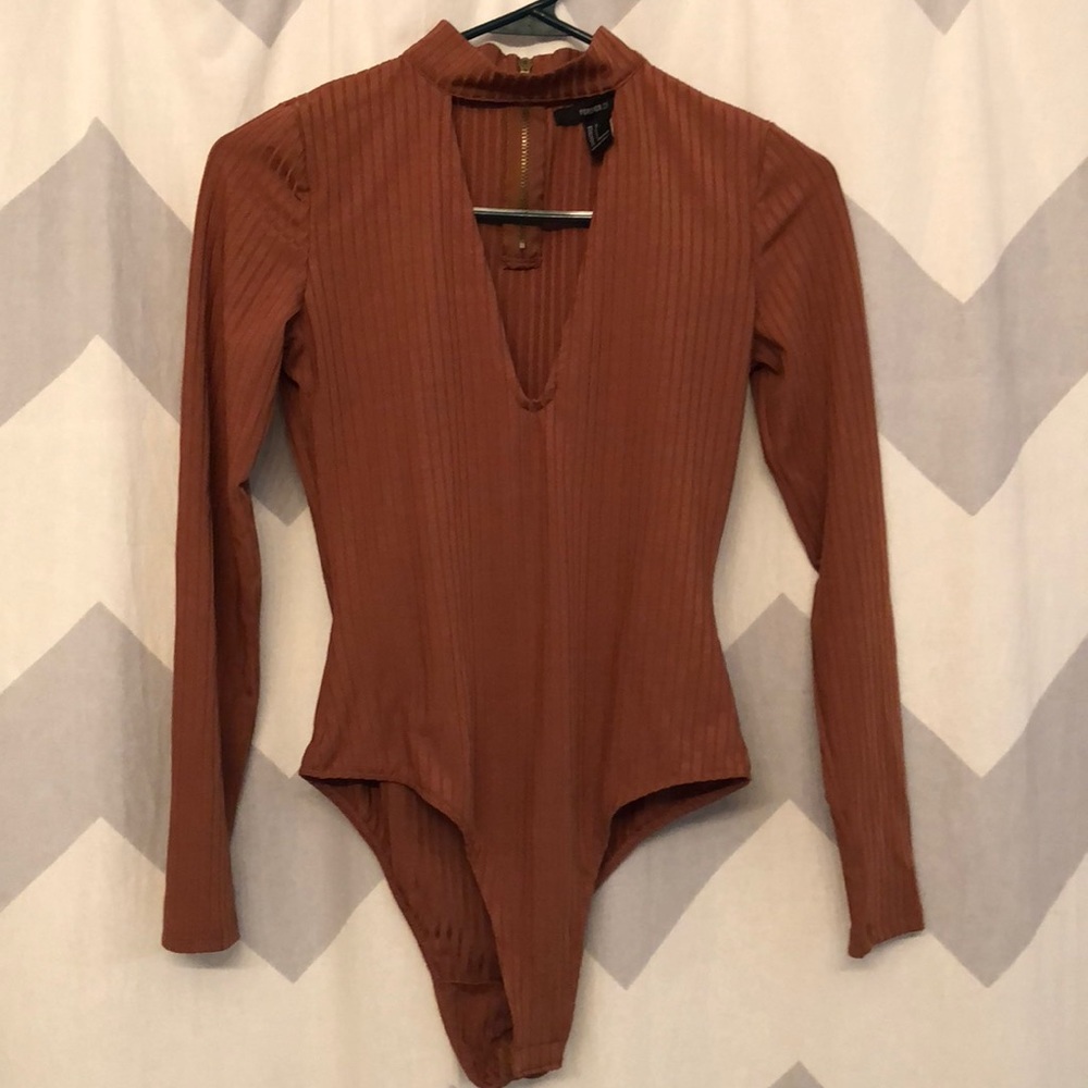 Plunging v neck ribbed bodysuit